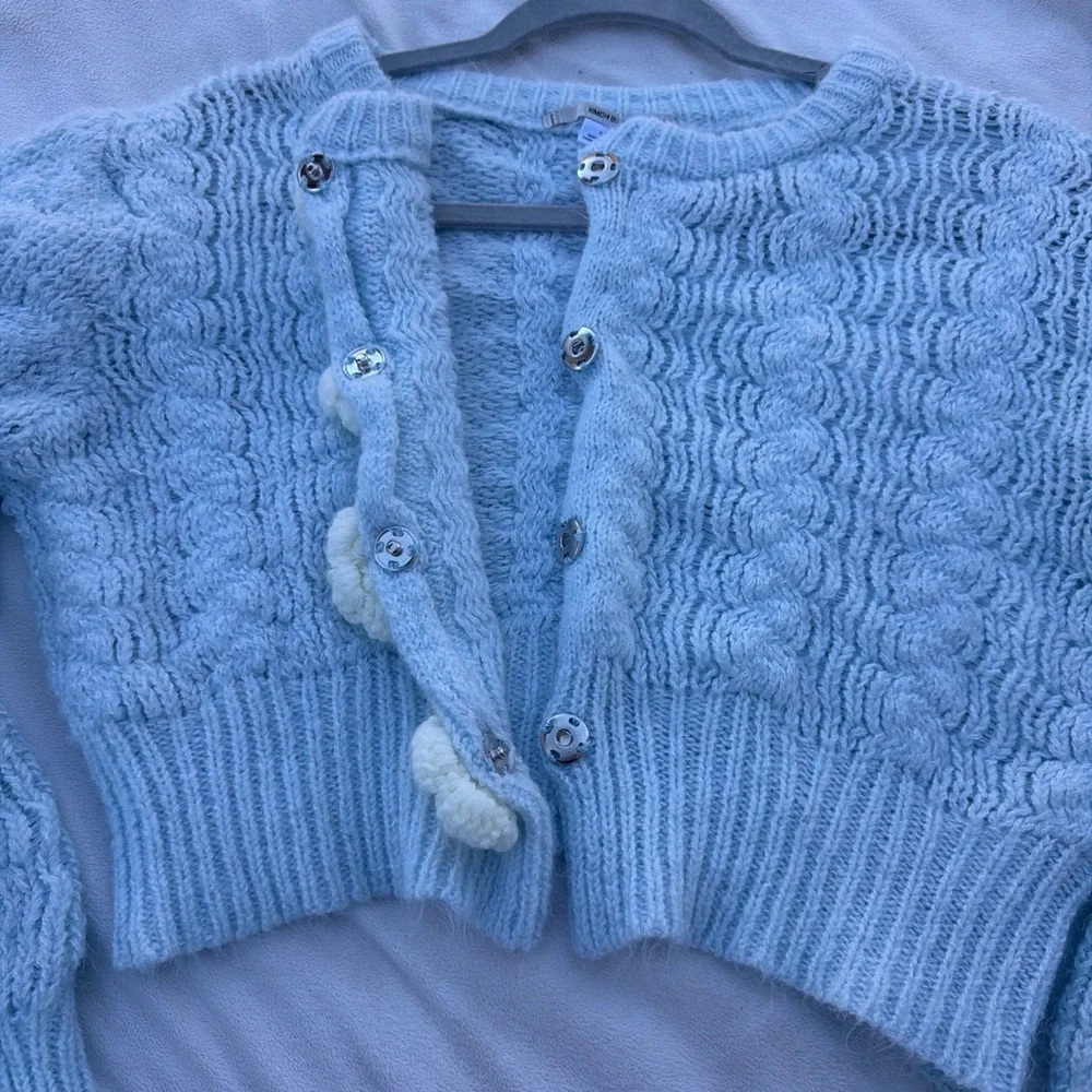 Kimchi Blue Sky Blue Cardigan with Cream Floral Details - Picture 7 of 7